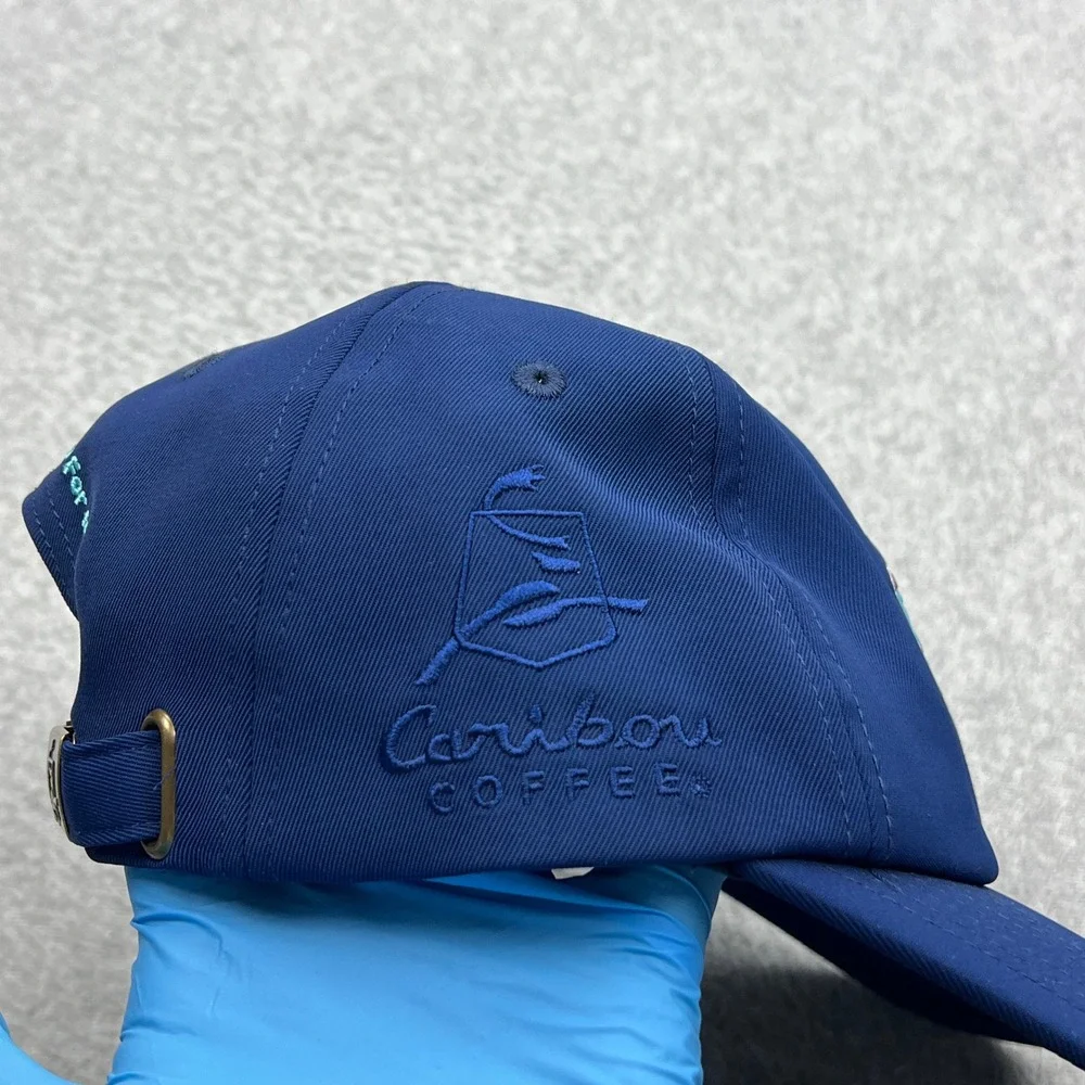 Caribou‎ Coffee Hat Mens OS Blue Coffee Logo Adjustable Recycled Baseball Cap